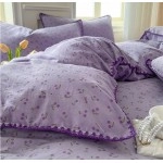 Washed Cotton Duvet Cover Purple Cherry Bed Sheet Pillowcase for Adults and Kids Home Textiles Four-piece Bedding Set