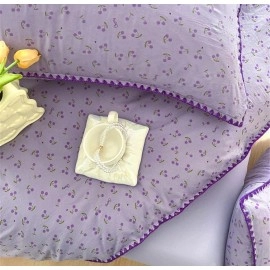 Washed Cotton Duvet Cover Purple Cherry Bed Sheet Pillowcase for Adults and Kids Home Textiles Four-piece Bedding Set