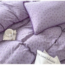 Washed Cotton Duvet Cover Purple Cherry Bed Sheet Pillowcase for Adults and Kids Home Textiles Four-piece Bedding Set