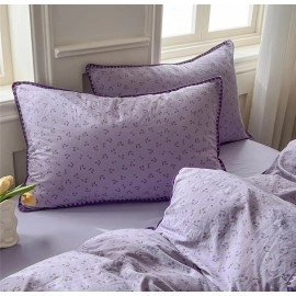 Washed Cotton Duvet Cover Purple Cherry Bed Sheet Pillowcase for Adults and Kids Home Textiles Four-piece Bedding Set
