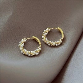 Korean New Simple Temperament Circle Pearl Earrings Fashion Small Versatile Earrings Women's Jewelry