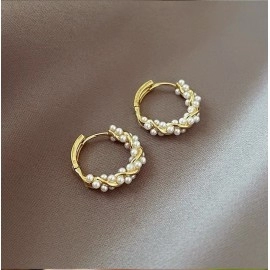 Korean New Simple Temperament Circle Pearl Earrings Fashion Small Versatile Earrings Women's Jewelry