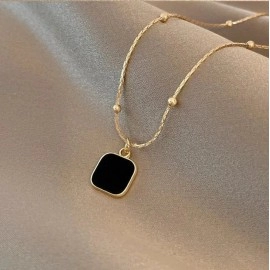 Stainless Steel Necklaces Black Exquisite Minimalist Square Pendant Choker Chains Fashion Necklace For Women Jewelry Party Gifts