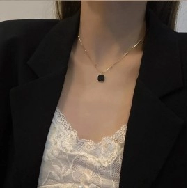 Stainless Steel Necklaces Black Exquisite Minimalist Square Pendant Choker Chains Fashion Necklace For Women Jewelry Party Gifts